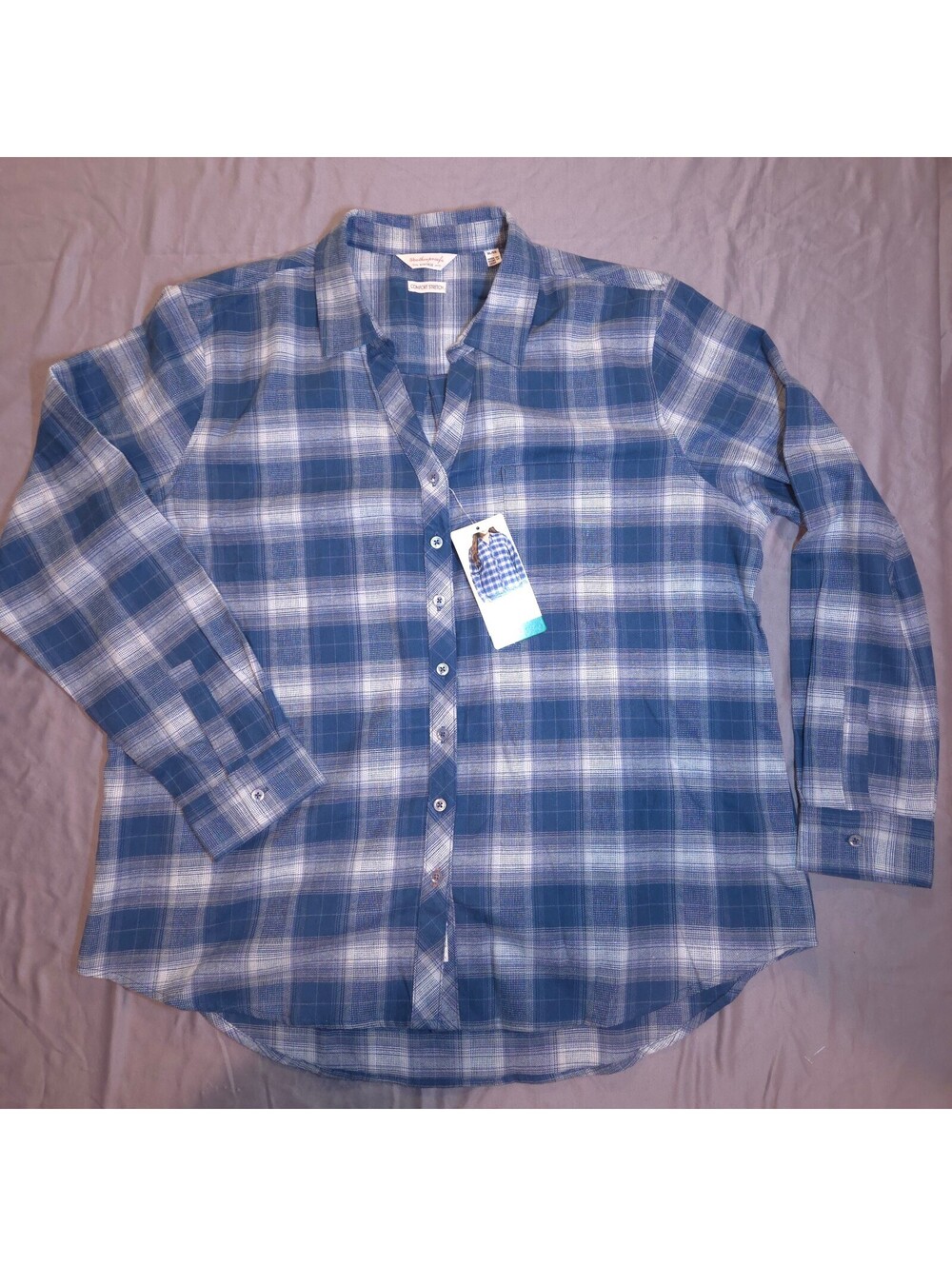 Weatherproof Vintage Women's XL Blue Plaid Stretch Flannel Shirt NWT